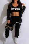 Casual Letter Print Hooded Pocket Sport Two-Piece Set