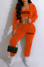 Casual Letter Print Hooded Pocket Sport Two-Piece Set