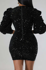 Cover Hip Sequined Party Long Sleeve Mini Dress