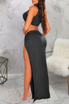 Solid Color Sleeveless Slit Waistless Two-piece Set