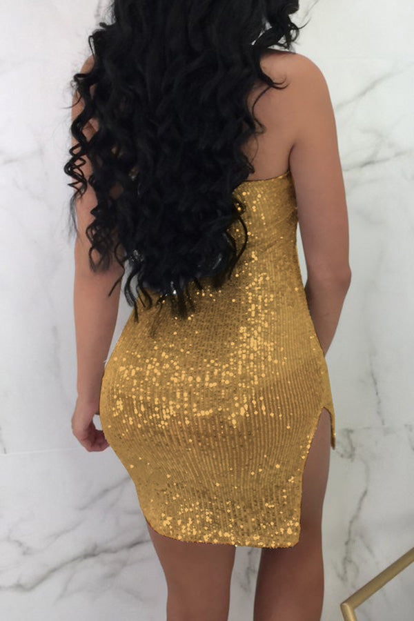 Sequined Wrap Double Layer Mini Dress