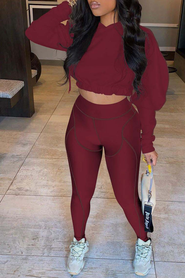 Casual Open Waist Hooded Two-Piece Set