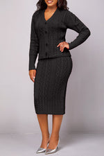 Fashionable Knitted Cardigan Skirt Two-piece Set