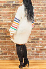 Rainbow Striped Turtleneck Pullover Mid-length Sweater Dress