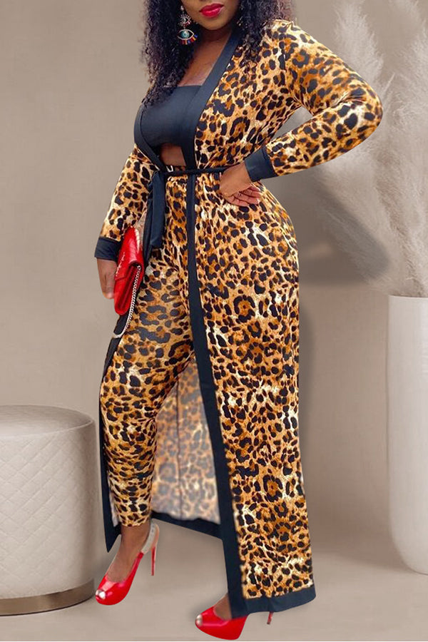 Leopard Print Lace-up Cardigan Coat