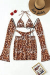 Leopard Print Mesh Sexy Four-Piece Swimsuit Bikini