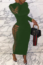 Fashion Cut Hollow Hand Braided Slim Fit Maxi Dress