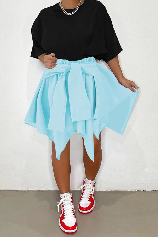 Fashion Cotton Solid Color Irregular Fake Sleeve Lace Up Skirt