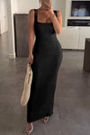 Solid Color Casual Square Neck Sleeveless Strap Knit Long Dress