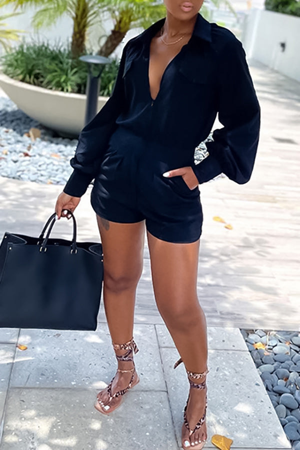 Fashion Shirt Collar Long Sleeved Rompers