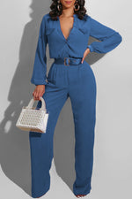 Commuter Single Breasted Long Sleeved Jumpsuit (Without Belt)