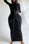 Personalized Contrast Color Edging Hooded Maxi Dress