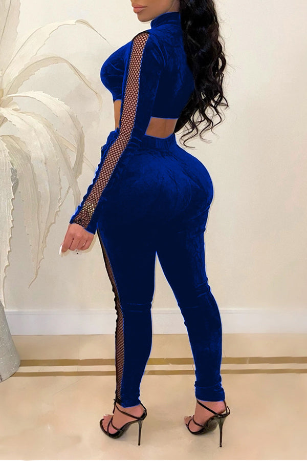 Sexy Backless Mesh Stitching Jumpsuit (Without Pocket)