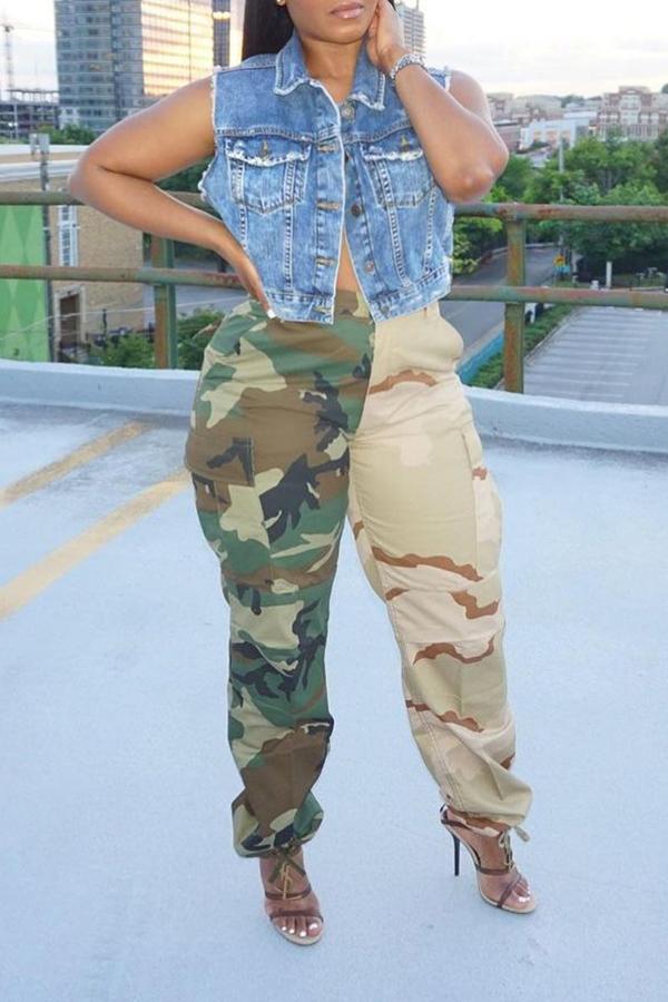 Casual Camouflage Stitching Pocket Cargo Pants