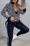 Trendy Print Stand Collar Long Sleeve Zipper Pant Suits