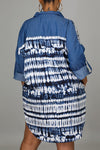Chic Tie Dye Print Single Breasted Loose Shirt Mini Dress£¨Without Belt£©