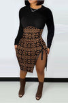 Fashion Round Neck Long Sleeve Print Zipper Slim Fit Mini Dress