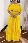 Temperament Chiffon Ruffle Solid Color Slip Maxi Dress £¨Without Belt£©