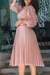 Elegant Lace Half Sleeve Pleated Midi Dress (Without Belt)