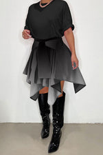Fashion Gradient Print High Wiast Knotted Irregular Skirts