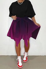 Fashion Gradient Print High Wiast Knotted Irregular Skirts