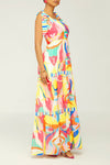 Fashion Colorful Print Knotted Sling Maxi Dress