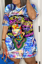 Fashion Colorful Graffiti Print Short Sleeve Mini Dress