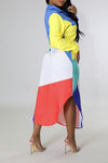 Fashion Color Block Print Long Sleeve Shirt Maxi Dress (Without Belt£©