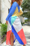 Fashion Color Block Print Long Sleeve Shirt Maxi Dress (Without Belt£©