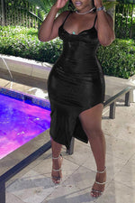 Sexy Bronzing Slim Fit Backless Slit Midi Dress