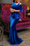 Elegant Velvet Slim Mid Sleeve Cutout Shoulder Maxi Dress