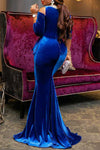 Elegant Velvet Slim Mid Sleeve Cutout Shoulder Maxi Dress