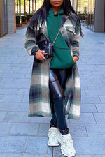 Fashion Plaid Lapel Single Breasted Pocket Artifical Wool Maxi Overcoat
