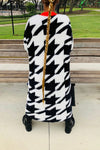 Fashion Houndstooth Jacquard Long Sleeve Plush Knit Maxi Cardigan