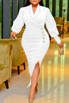 Elegant Long Sleeve V-neck Stain Slim Slit Plus Size Maxi Dress