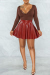 Pretty High Waist Faux Leather Solid Color A-Line Short Skirts
