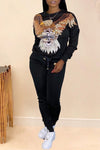 Fashion Sequin Embroidered Patch Round Neck Sweatshirt Slim Pant Suits