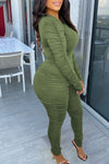 Sexy Solid Color Smocked Long Sleeve Slim Fit Jumpsuits