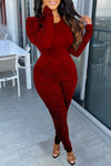 Sexy Solid Color Smocked Long Sleeve Slim Fit Jumpsuits