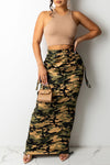 Fashion Camouflage Print Drawstring Straight Cut Long Skirt
