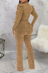 Sexy V-neck Puff Sleeve Shiny Knit Slim Fit Lace-Up Jumpsuits