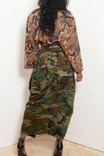 Statement Camouflage Print Pocket High Slit Long Skirt