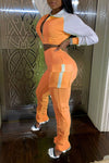 Casual Sport Contrasting Color Insert Sleeve Zip Short Jacket Slim Fit Pocket Pant Suits