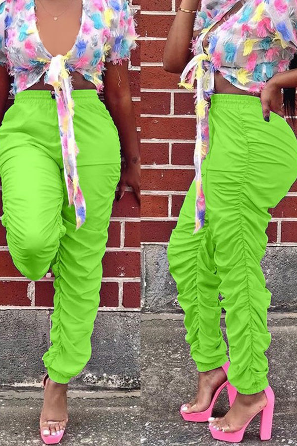 Trendy Solid Color Smocked Straight Leg Pants