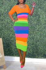 Sexy Fashion Skinny Rainbow Print Women's Dress