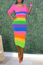 Sexy Fashion Skinny Rainbow Print Women's Dress
