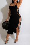  Fashion Sexy Suspender Unilateral Lace Slit Dress