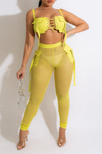  Sexy Sling Strap Tube Top Perspective Slim Pencil Pants Set