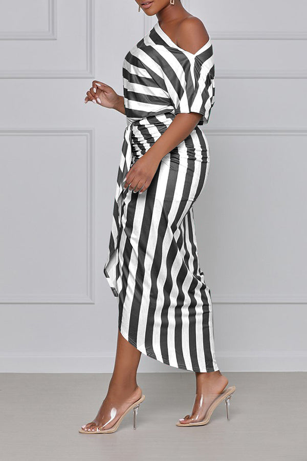 Fashion Striped Off Shoulder Irregular Dress