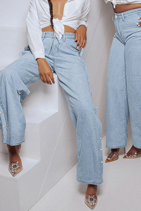 Sleek Casual Design Slit Jeans